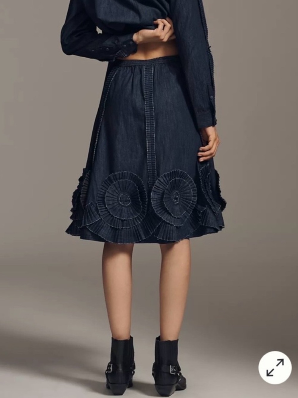 Anthropologie Pilcro Pleated Appliqué Denim Midi Skirt - Picture 2 of 8